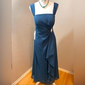 #506 Dark Teal sleeveless Chiffon Tea Length Gown - Size 8/Medium